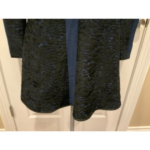 ISSA Dark Blue Velour Textured Patterned Fit & Flare Dress, Size Small - Picture 3 of 11